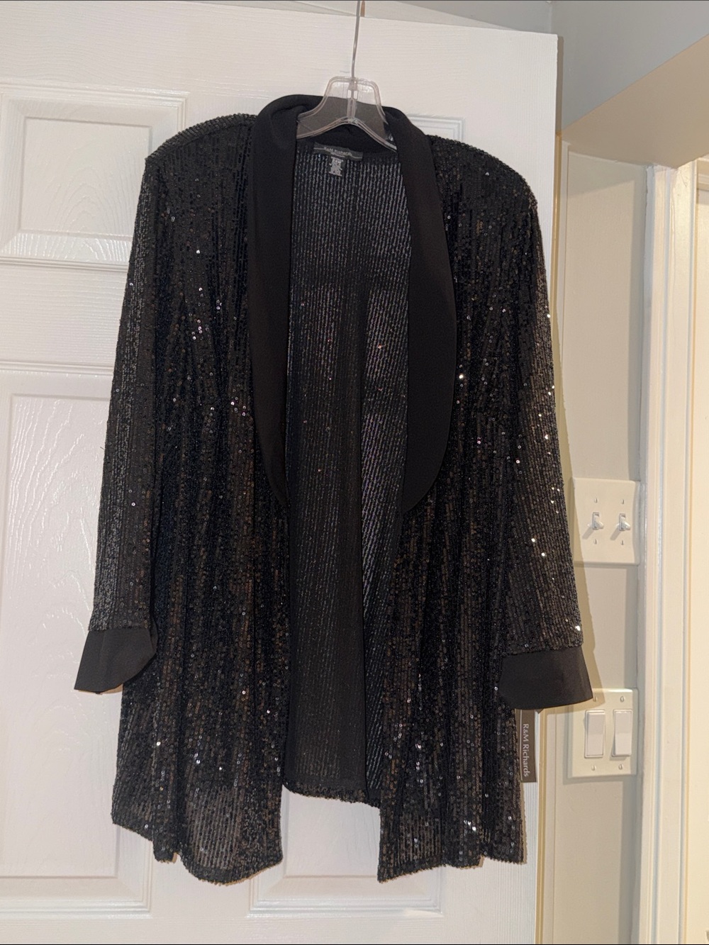 R&M Richards Black Sequin Open Front Jacket